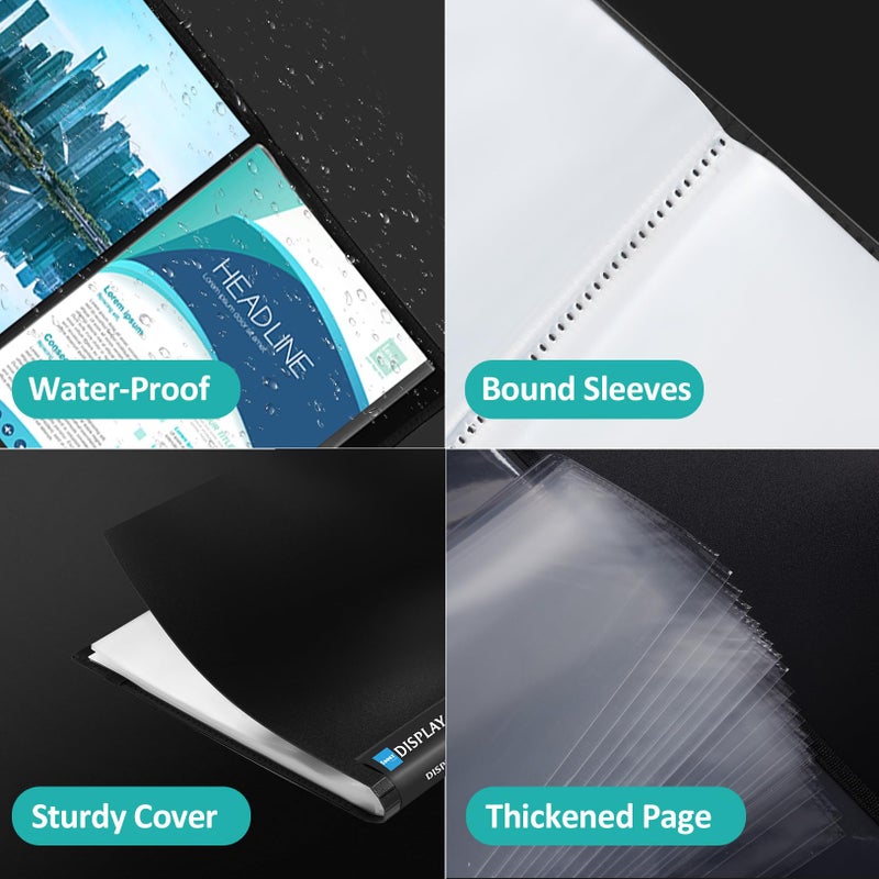 سويز مجموعة من 4 قطع من Sooez مكونة من 72 جيبًا بأكمام بلاستيكية وشريط مطاطي، سعة كبيرة 8.5x11 عرض كتاب العرض 144 صفحة، مجلد مستندات محفظة فنية مع واقيات أوراق شفافة - Image 5